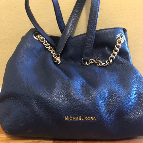 Michael Kors Navy Blue Pebbled Leather Shoulder Bag - Picture 2 of 9